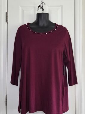 Karen Scott Burgundy Scoop Neck Top